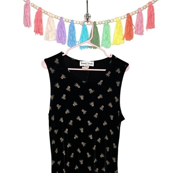 Vintage Ronni Nichole Black Mini Pineapple Printed Tropical Maxi Dress Medium - Picture 1 of 11